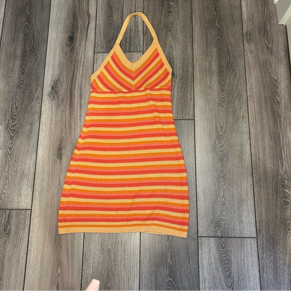 Striped Halter Dress  Orange Blend color (kids sizing but use as a junior size)